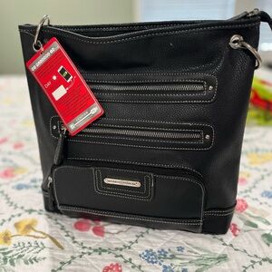 NWT STONE MOUNTAIN large black pebbled leather shoulder or crossbody bag.